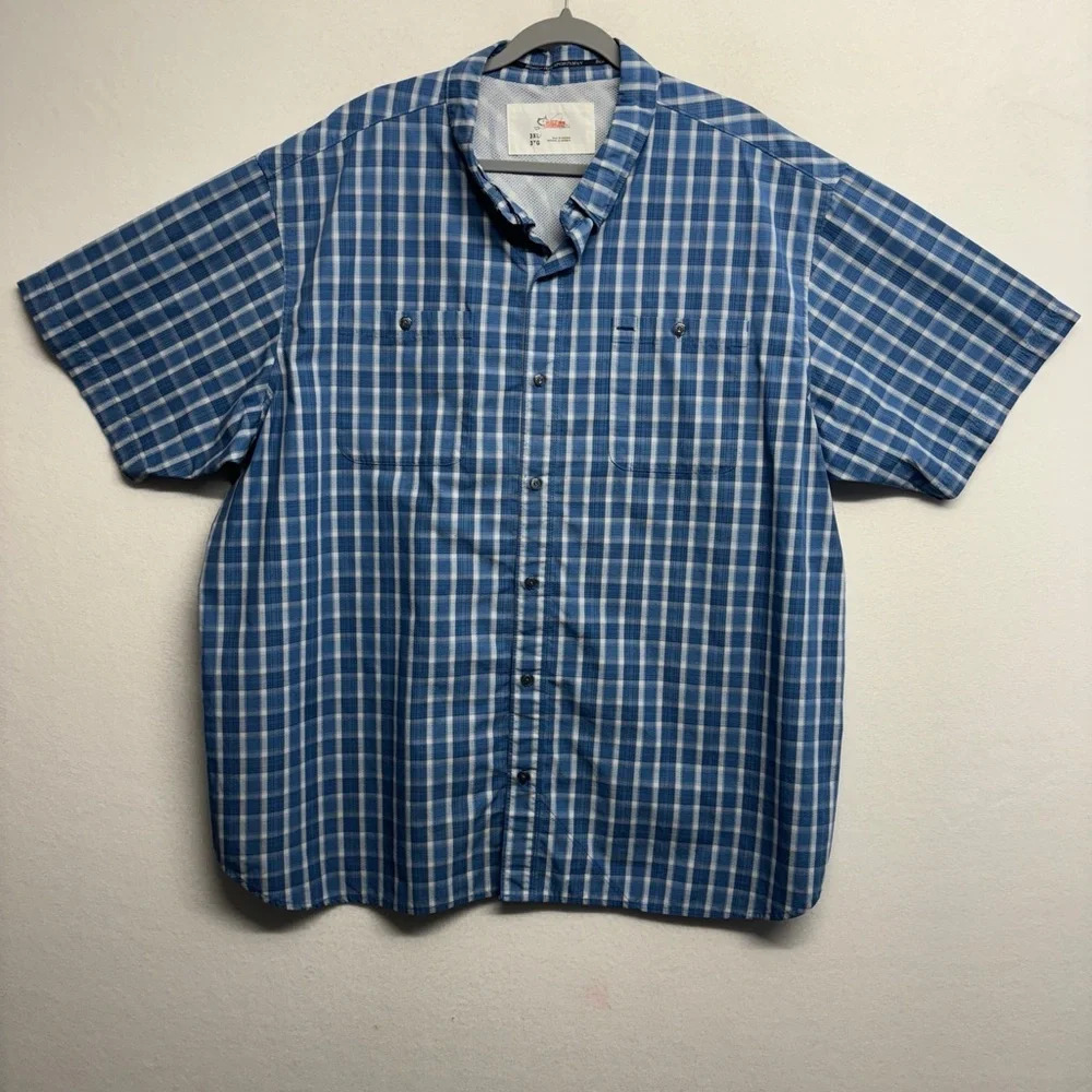 Worldwide sportsman mens button-down shirt plaid check blue 3XL vented fishing‎